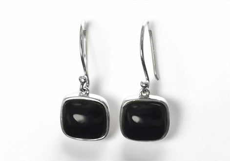 Drop Square Onyx Sterling Silver Earrings, Geometric Minimalist Gemstone Jewelry