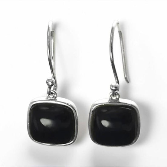 Drop Square Onyx Sterling Silver Earrings, Geometric Minimalist Gemstone Jewelry