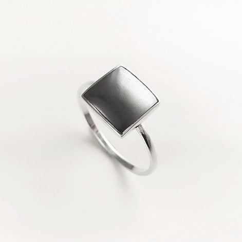 HEMATITE Gray Square Ring, 925 Sterling Silver, Genuine Grey Hematite Stone, Minimalist Ring, Geometric and Design Ring, Dainty Ring.