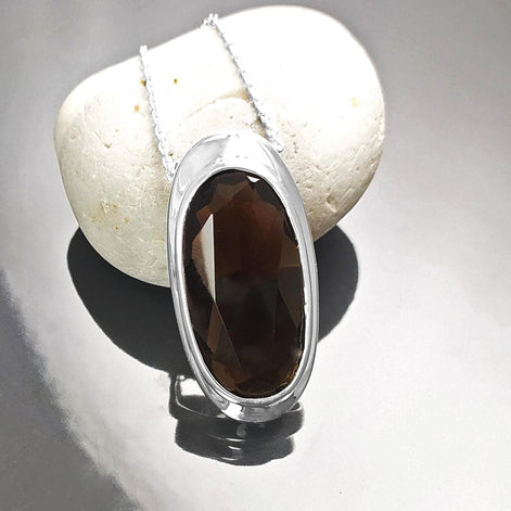 Large Oval Pendant in Chocolate Brown Sterling Silver 925 Diamond-Simulated Zirconia Gift for Women