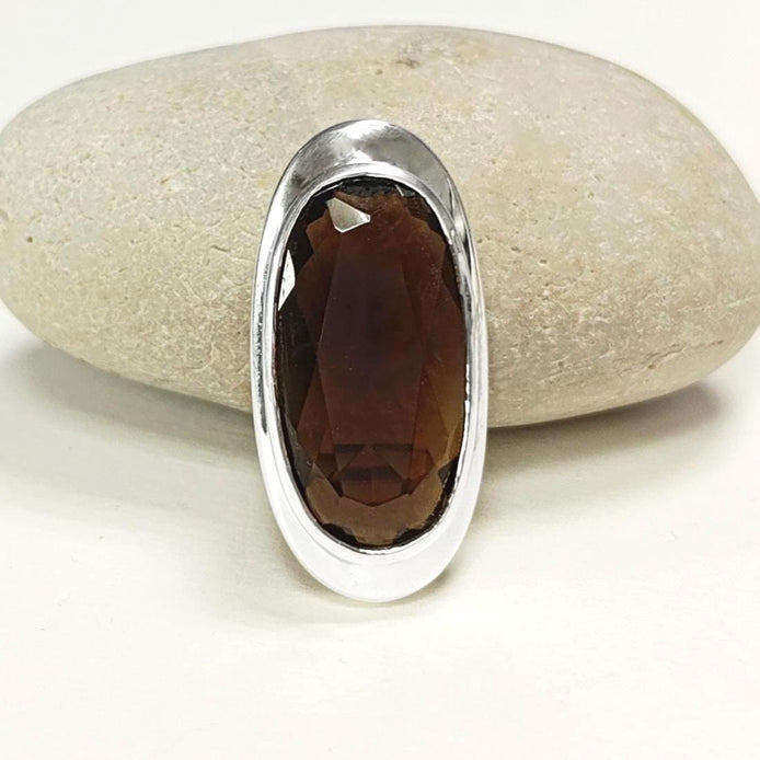 Large Oval Pendant in Coffee Color Cz • Sterling Silver 925 • Diamond-Simulated Zirconia • Oversize Pendant with Stone