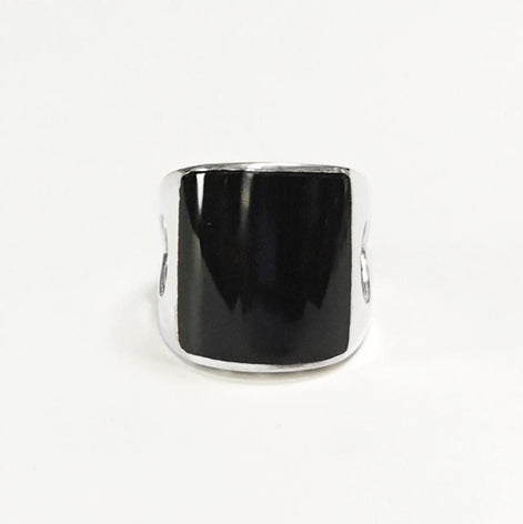 Onyx Signet Ring 925 Sterling Silver Cuff Band - Black Onyx Stone Dome Curved Jewelry - Modern Sleek Gift