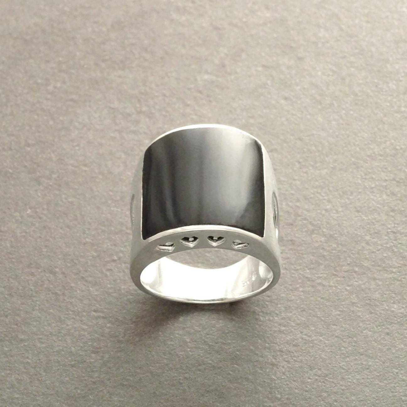 Onyx Signet Ring 925 Sterling Silver Cuff Band - Black Onyx Stone Dome Curved Jewelry - Modern Sleek Gift