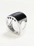 Onyx Signet Ring 925 Sterling Silver Cuff Band - Black Onyx Stone Dome Curved Jewelry - Modern Sleek Gift