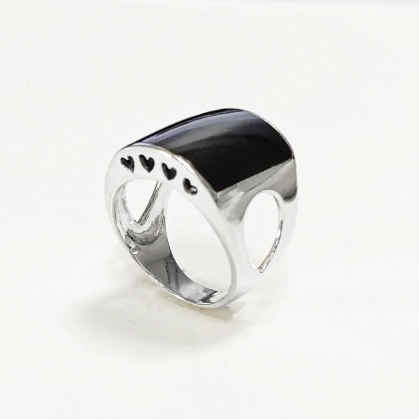 Onyx Signet Ring 925 Sterling Silver Cuff Band - Black Onyx Stone Dome Curved Jewelry - Modern Sleek Gift