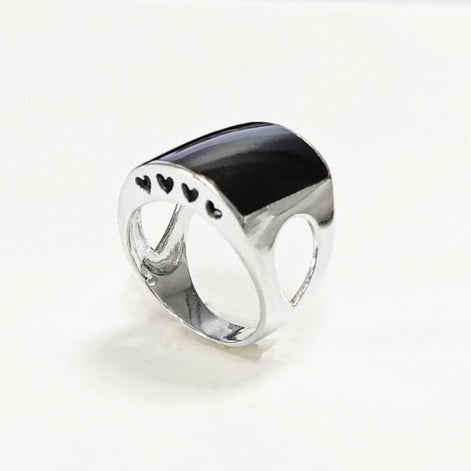 Onyx Signet Ring 925 Sterling Silver Cuff Band - Black Onyx Stone Dome Curved Jewelry - Modern Sleek Gift