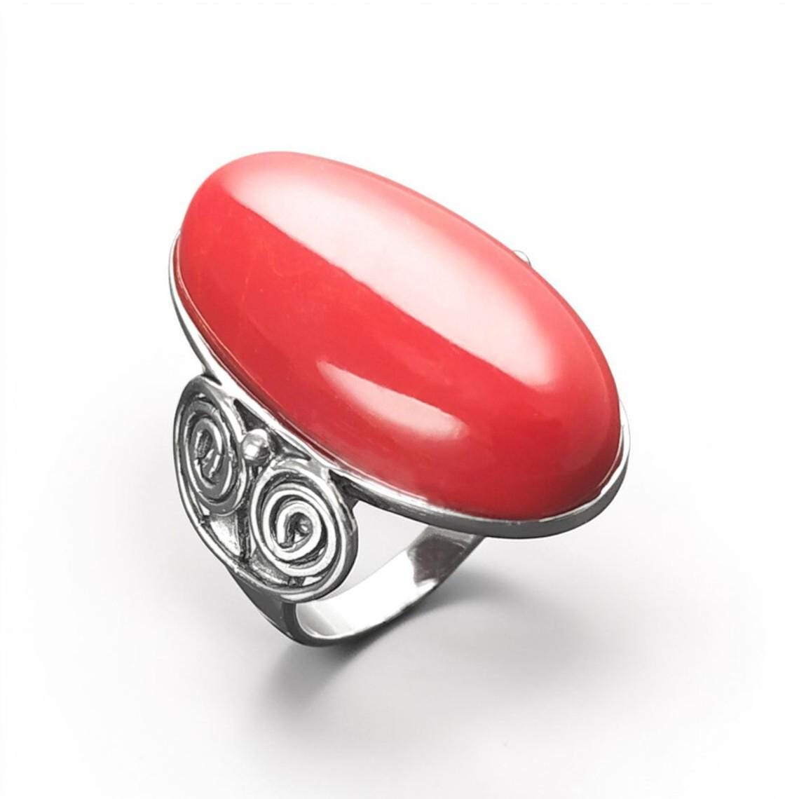 925 Chunky Red Stone Sterling Silver Ring, Statement Jewelry, POP Ring Lipstick Color