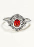 925 Sterling Silver Oval Red Garnet Marcasite Ring, Art Deco Vintage Design Jewelry