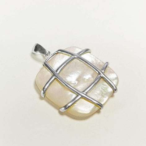Square Shell Pendant, Sterling Silver, GENUINE MOP Mother of Pearl, Statement Modern Geometric White Stone Necklace, Original Lace Jewelry