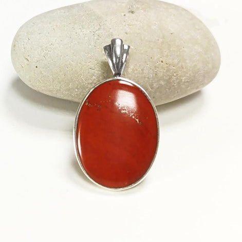 Red Oval Stone Pendant Sterling Silver 925, Genuine Red Jasper Gemstone, Vintage Stone Jewelry, Style Necklace, Birthstone