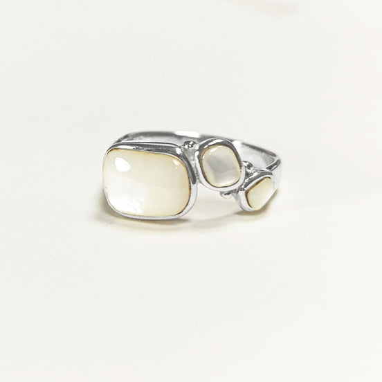 Sterling Silver Mother of Pearl 925 Ring, Modern MOP Band Jewelry, 3 White Shell Ring