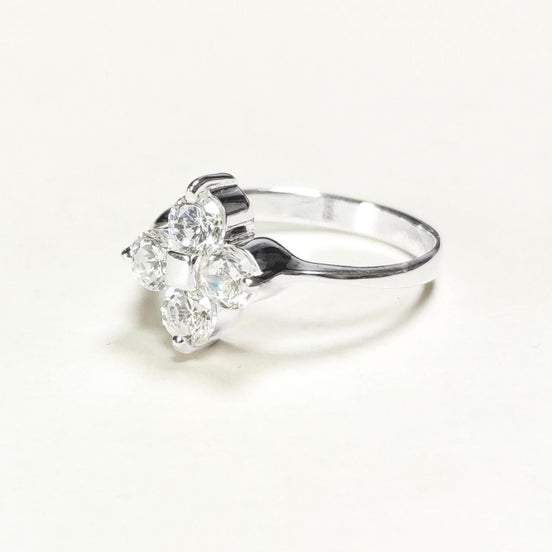 Sterling Silver Quatrefoil Flower Ring, Diamond CZ Gemstone