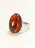 Amber ring 925 sterling silver, genuine cognac color amber with inclusions jewelry, oval stone ring, modern minimalist designer ring