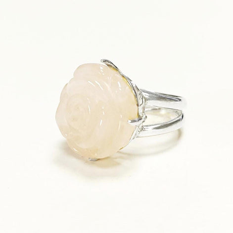 Rose Ring Sterling Silver 925, engraved stone, NATURAL Rose Quartz Gemstone jewelry, Rose flower, Floral design, Birthstone Ring