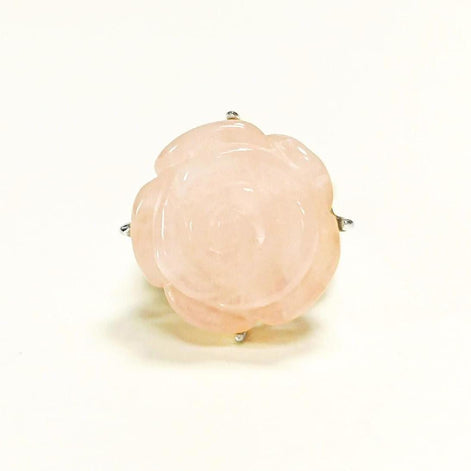 Rose Ring Sterling Silver 925, engraved stone, NATURAL Rose Quartz Gemstone jewelry, Rose flower, Floral design, Birthstone Ring