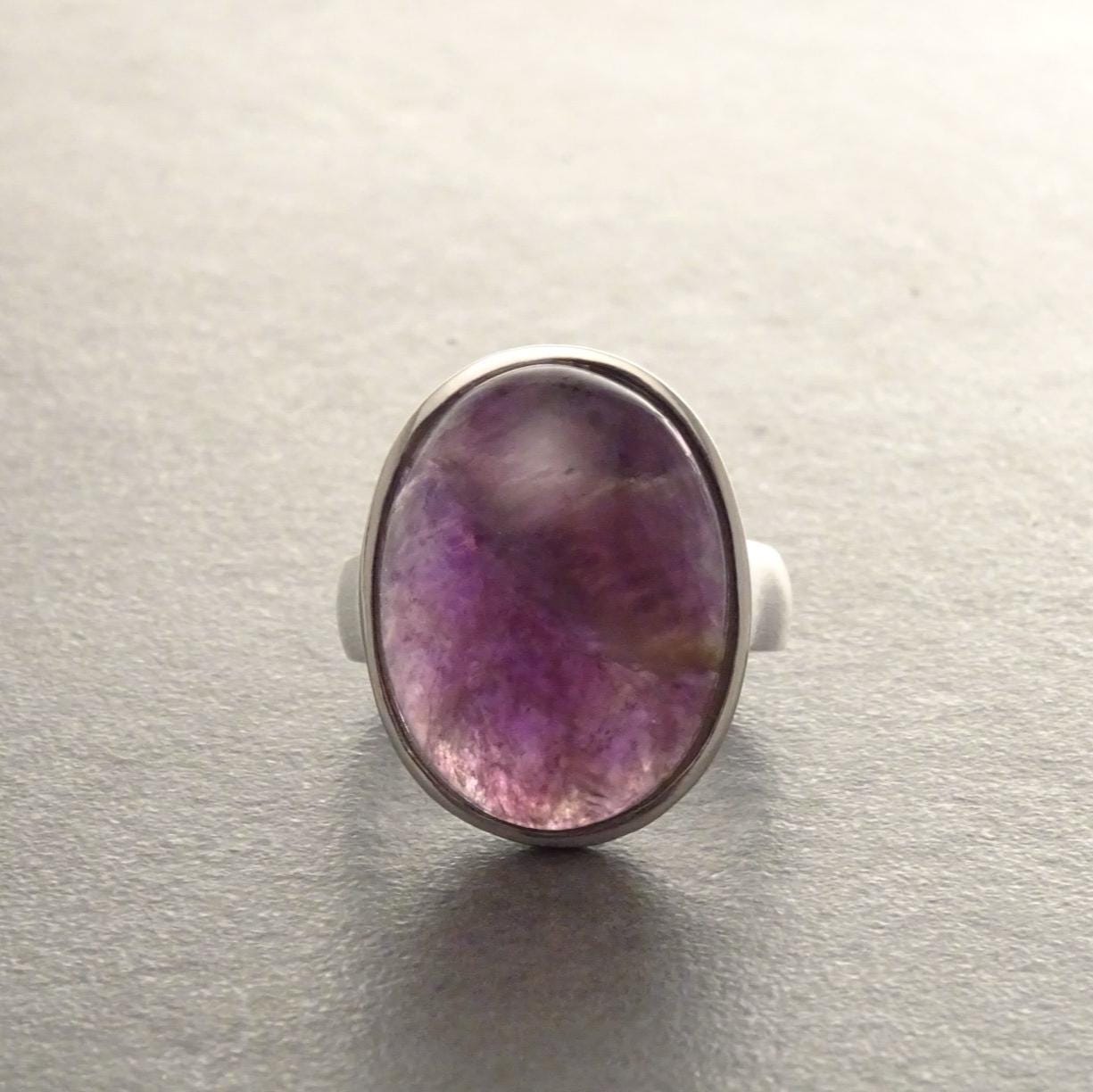 Oval Amethyst Sterling Silver Ring, Modern Minimalist Gemstone Jewelry