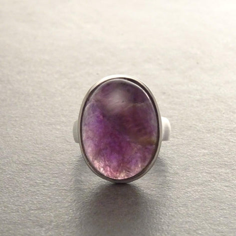 Oval Amethyst Sterling Silver Ring, Modern Minimalist Gemstone Jewelry