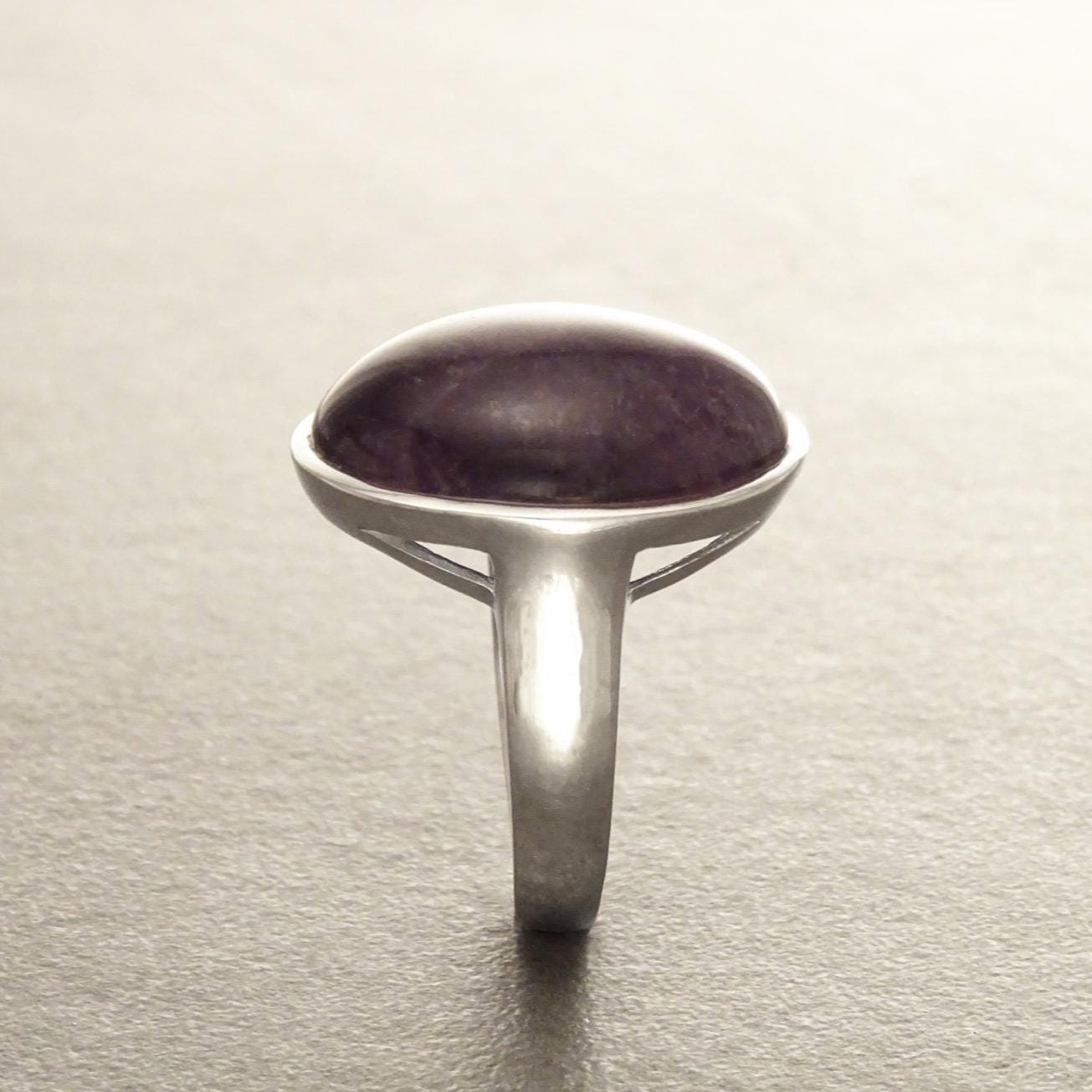 Oval Amethyst Sterling Silver Ring, Modern Minimalist Gemstone Jewelry