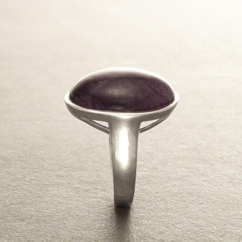 Oval Amethyst Sterling Silver Ring, Modern Minimalist Gemstone Jewelry