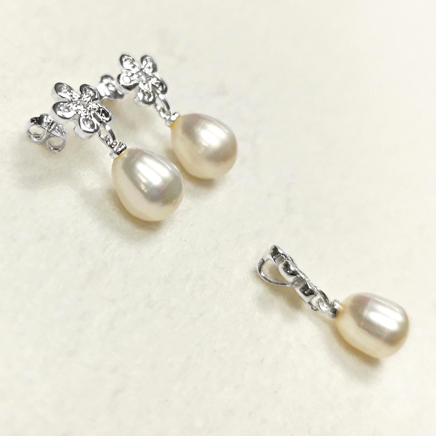 10mm White Shell Pearl Flower Earrings, Sterling Silver 925, Handmade Jewelry