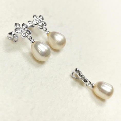 10mm White Shell Pearl Flower Earrings, Sterling Silver 925, Handmade Jewelry