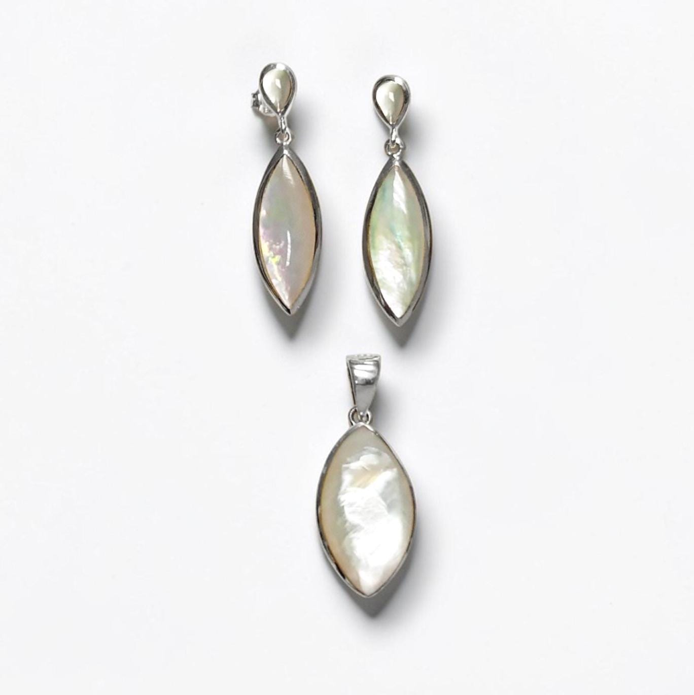 Sterling Silver Oval Earrings, White Mother of Pearl Shell Jewelry, Dangle MOP 925