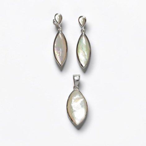Sterling Silver Oval Earrings, White Mother of Pearl Shell Jewelry, Dangle MOP 925