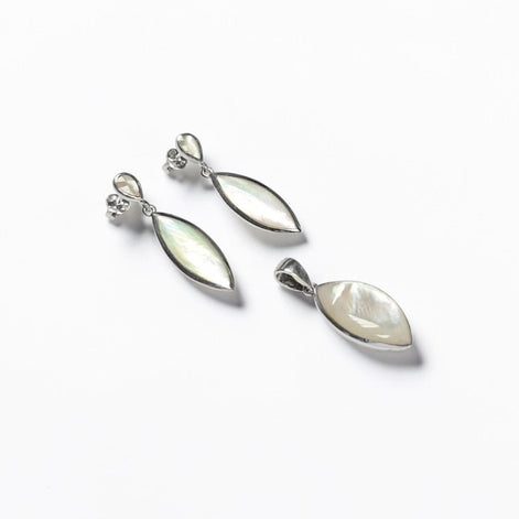 Sterling Silver Oval Earrings, White Mother of Pearl Shell Jewelry, Dangle MOP 925