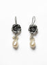 Sterling Silver FLOWER Rose Dangle Earrings, Fresh Water Pearl Gemstone, Vintage Inspired Jewelry