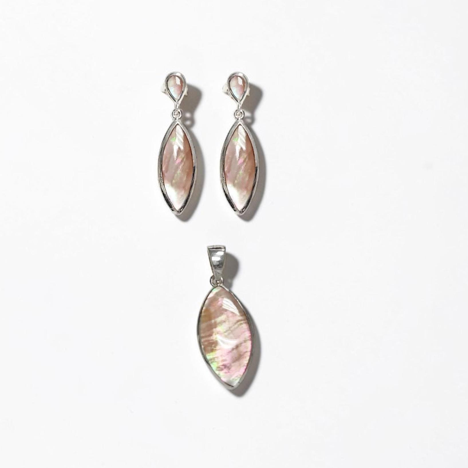 Brown Oval Earrings, Sterling Silver, GENUINE Gold Paua Shell, Geometric Oval Stone Jewelry, Modern Dangle Earrings Set