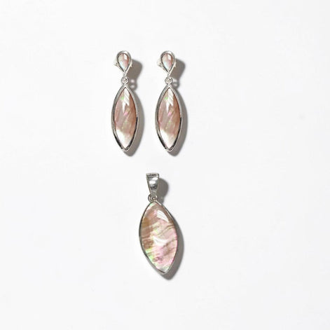 Brown Oval Earrings, Sterling Silver, GENUINE Gold Paua Shell, Geometric Oval Stone Jewelry, Modern Dangle Earrings Set