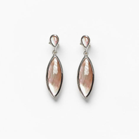 GENUINE Brown Shell Dangle Earrings, Sterling Silver, Brown Pearl with Iridescent Rainbow Highlights, Geometric Oval Shape, Minimalist