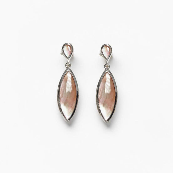 GENUINE Brown Shell Dangle Earrings, Sterling Silver, Brown Pearl with Iridescent Rainbow Highlights, Geometric Oval Shape, Minimalist