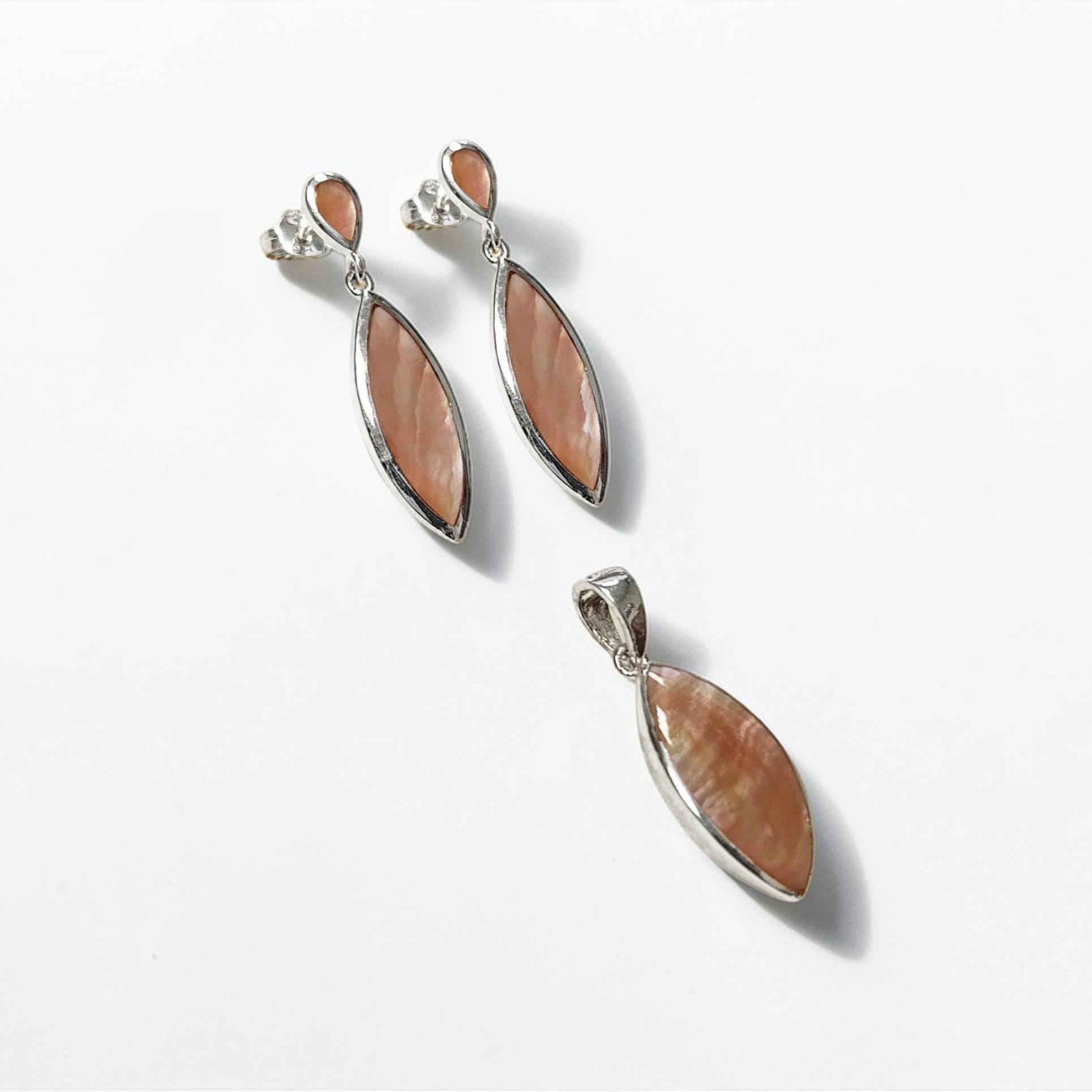Brown Oval Earrings, Sterling Silver, GENUINE Gold Paua Shell, Geometric Oval Stone Jewelry, Modern Dangle Earrings Set
