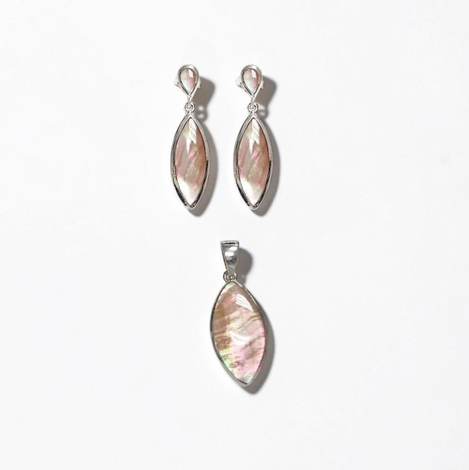 Brown Oval Earrings, Sterling Silver, GENUINE Gold Paua Shell, Geometric Oval Stone Jewelry, Modern Dangle Earrings Set