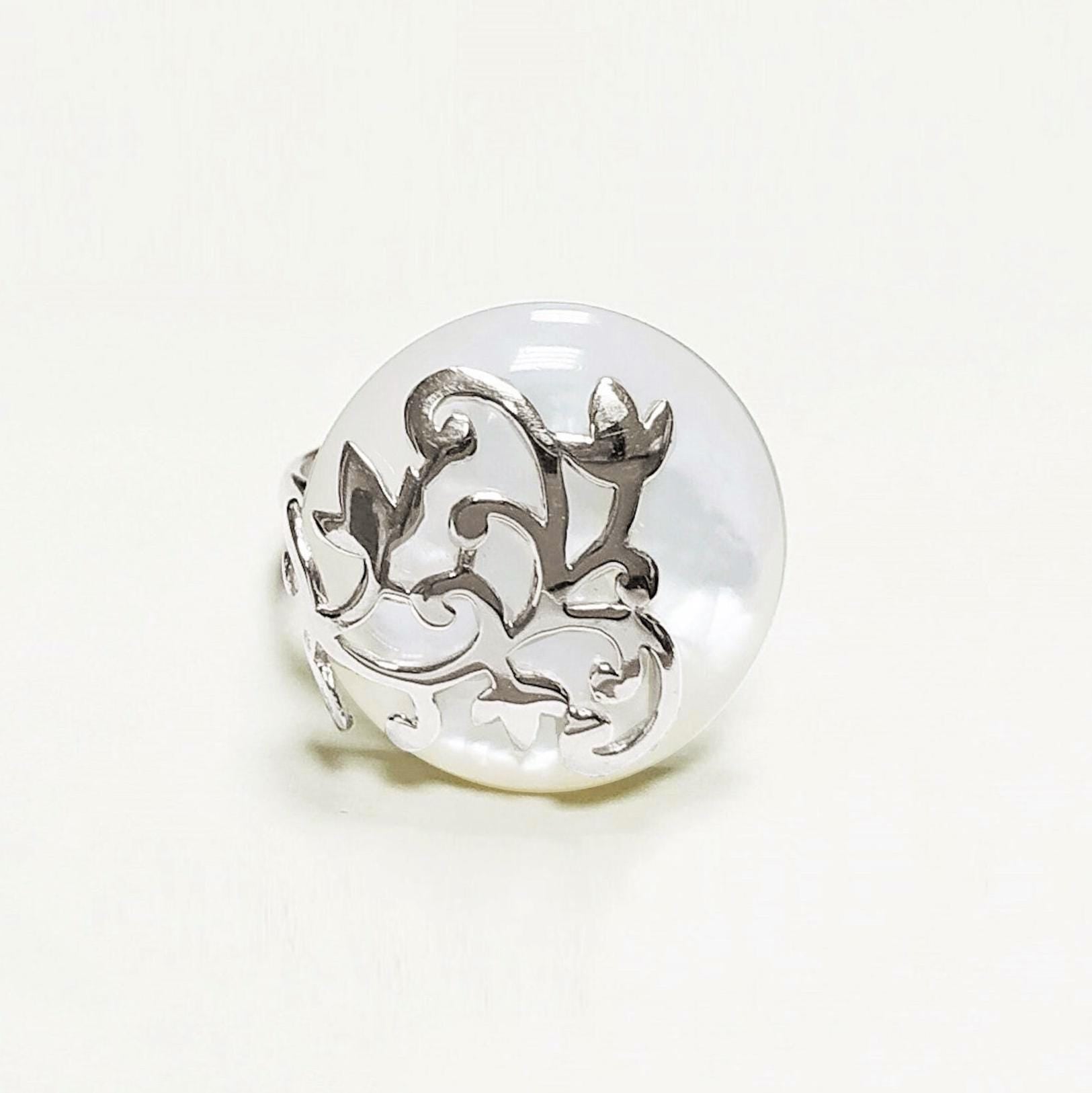 Floral Vine Ring by KRAMIKE • Sterling Silver & Mother of Pearl Stone • Nature-Inspired Design • Unique Look • Elegant Gift for Her • KR131