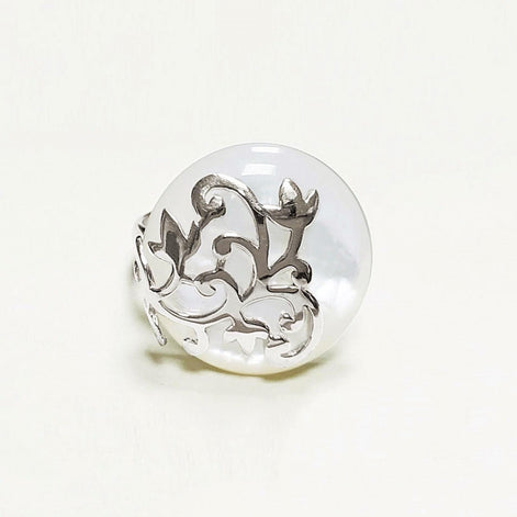 Floral Vine Ring by KRAMIKE • Sterling Silver & Mother of Pearl Stone • Nature-Inspired Design • Unique Look • Elegant Gift for Her • KR131