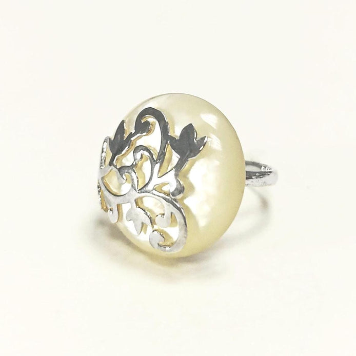 Floral Vine Ring by KRAMIKE • Sterling Silver & Mother of Pearl Stone • Nature-Inspired Design • Unique Look • Elegant Gift for Her • KR131