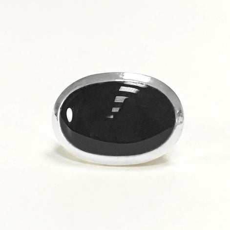 Oval Black Onyx Ring, Sterling Silver, Onyx Gemstone, Horizontal Stone, Wide Low Domed Ring, Unique Statement Ring, Modern Style Jewelry