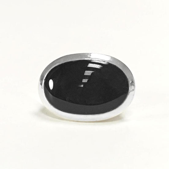 Oval Black Onyx Ring, Sterling Silver, Onyx Gemstone, Horizontal Stone, Wide Low Domed Ring, Unique Statement Ring, Modern Style Jewelry