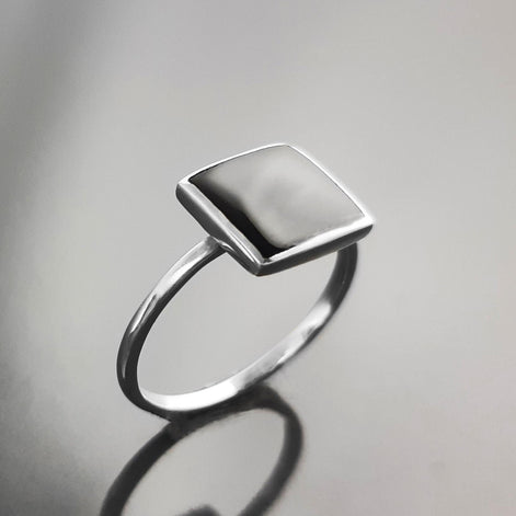 Black Onyx Ring, Stacking Ring 925 Sterling Ring - Square Ring - Minimalist Ring - Affordable Ring - Black Stone Ring - Dainty Silver Ring.
