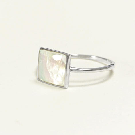 Stacking Ring Sterling 925 Square Mother of Pearl - Small Pearl Ring - Affordable Dainty Ring - MOP Ring - Unique White Stone Jewelry