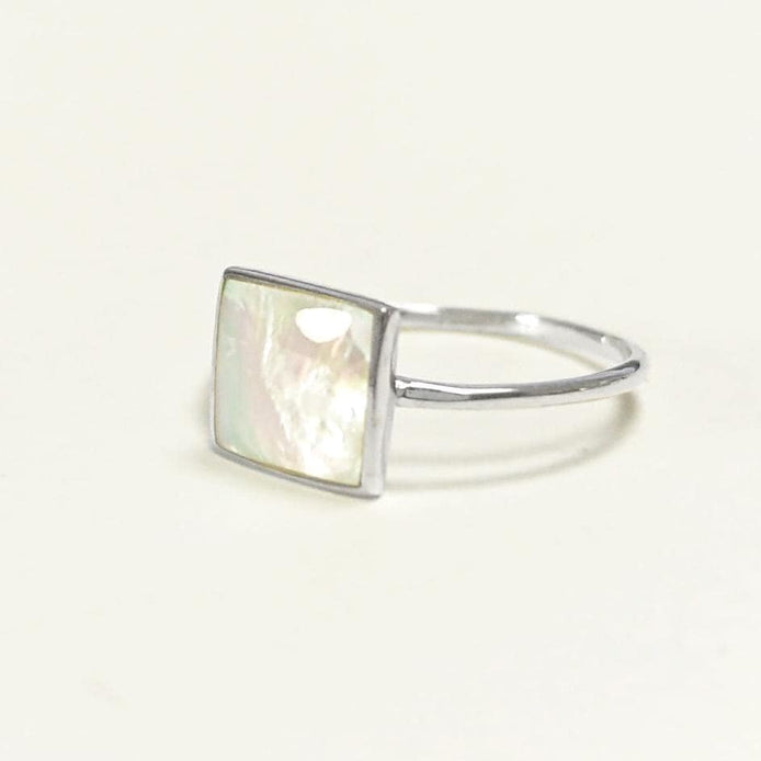 Stacking Ring Sterling 925 Square Mother of Pearl - Small Pearl Ring - Affordable Dainty Ring - MOP Ring - Unique White Stone Jewelry