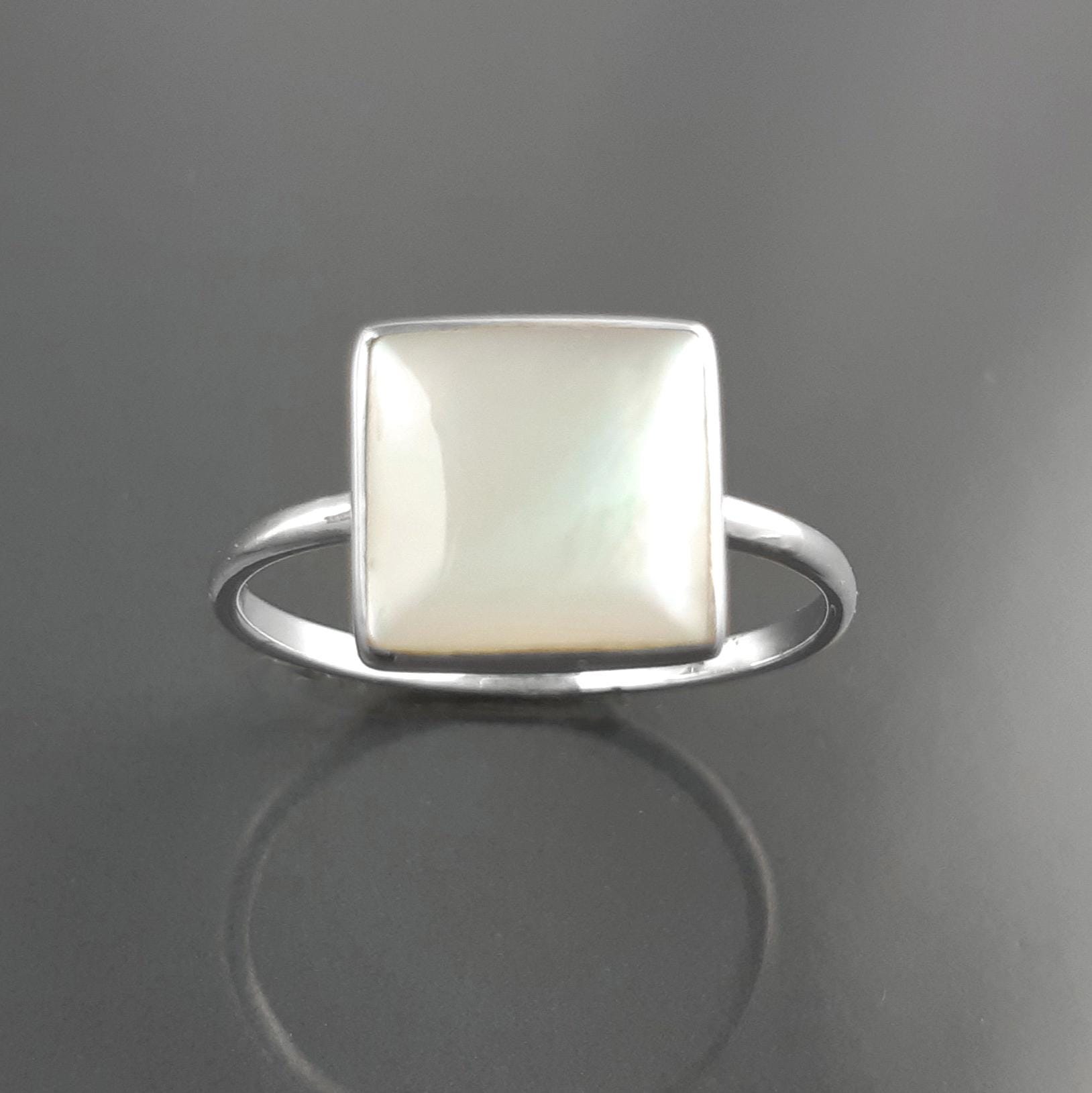 Stacking Ring Sterling 925 Square Mother of Pearl - Small Pearl Ring - Affordable Dainty Ring - MOP Ring - Unique White Stone Jewelry