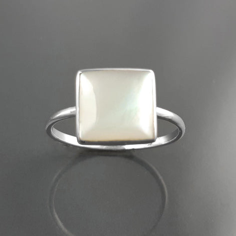 Stacking Ring Sterling 925 Square Mother of Pearl - Small Pearl Ring - Affordable Dainty Ring - MOP Ring - Unique White Stone Jewelry