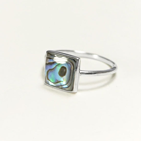 PAUA SHELL Ring Sterling Silver 925, Genuine in a Minimalist Square Design, Natural Blue Green Reflections Colors, Each Peace is Unique