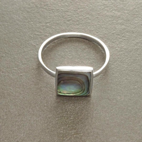 PAUA SHELL Ring Sterling Silver 925, Genuine in a Minimalist Square Design, Natural Blue Green Reflections Colors, Each Peace is Unique