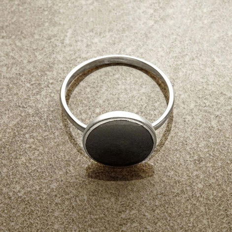 Hematite Sterling Ring 925- Gray Stone Ring - Small Geometric Round Ring - Dainty Ring - Minimalist Stacking Ring Unique