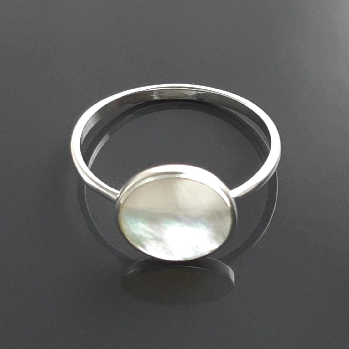 925 Mother of Pearl Sterling Silver Ring - Handmade Stacking Ring, Small MOP Ring