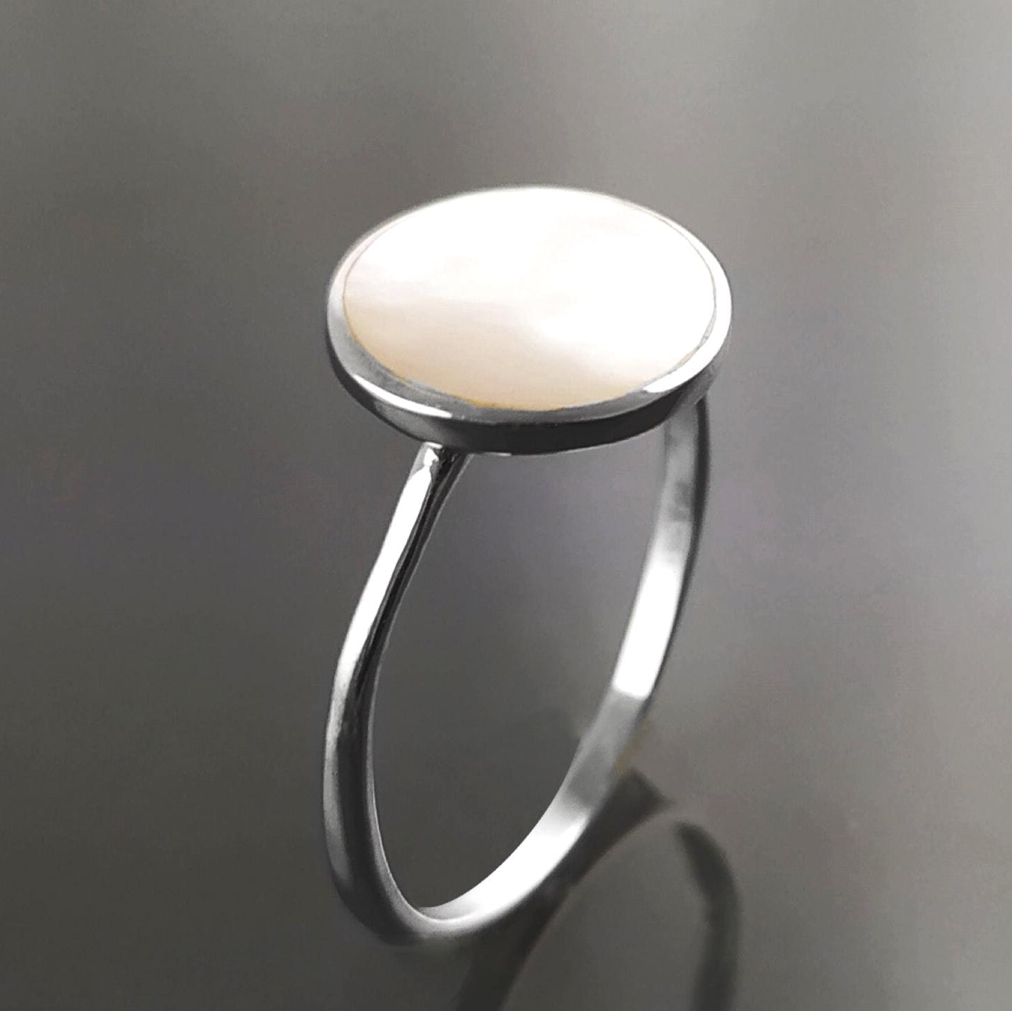 925 Mother of Pearl Sterling Silver Ring - Handmade Stacking Ring, Small MOP Ring